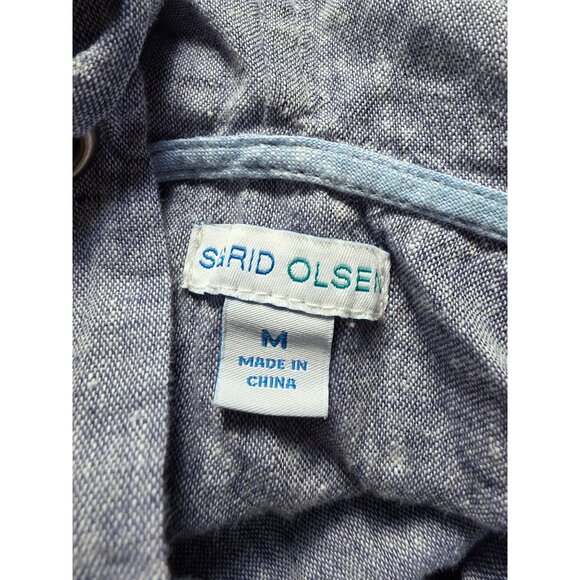 Sarid Olsen Hooded Blue Linen Blend Button-Up Jacket Medium W/ Side Pockets - Picture 5 of 12
